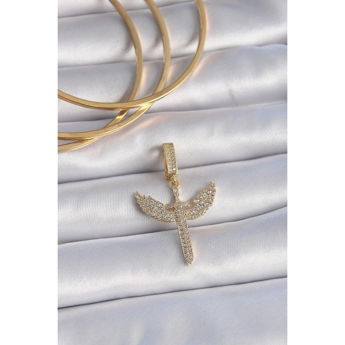 Mey İthalat® Pirinç Gold Renk Zirkon Taşlı Mikail Model Ajda Charm