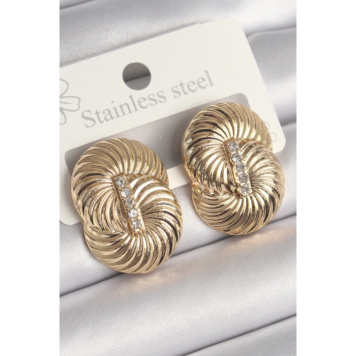 Mey İthalat® Pirinç Gold Renk Zirkon Taşlı Sarmal Model Kadın Küpe