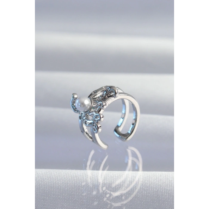 Mey İthalat® Pirinç Gümüş Renk İncili Ahtapot Earcuff Küpe