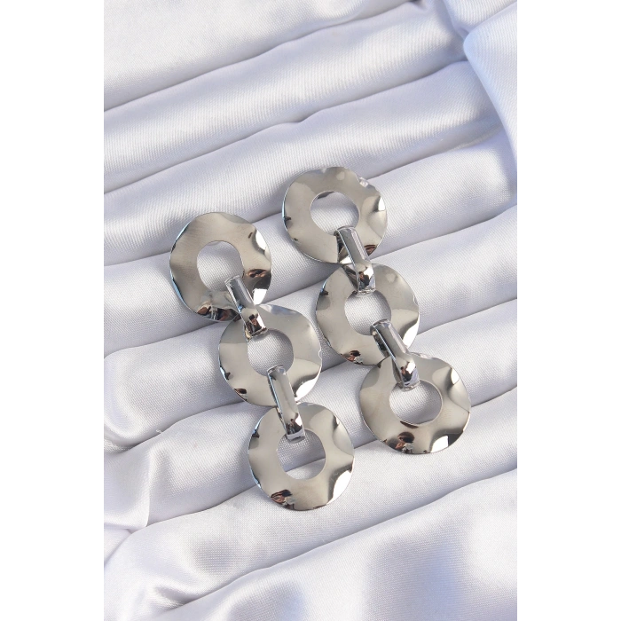Mey İthalat® Pirinç Gümüş Renk Oval Ayna Model Sallantılı Küpe