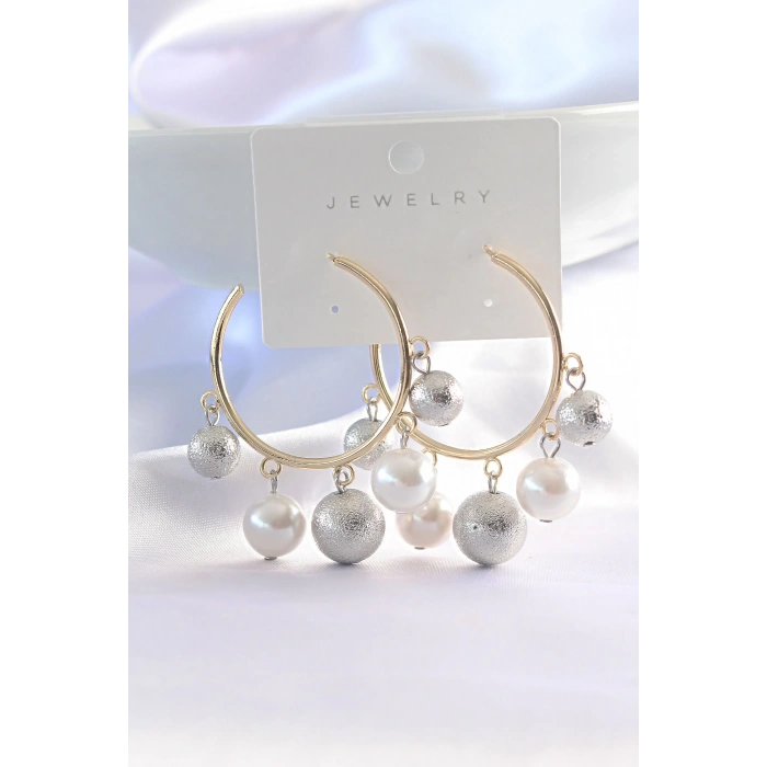 Mey İthalat® Pirinç Gümüş Renk Topçuk Model Gold Renk Halka Küpe