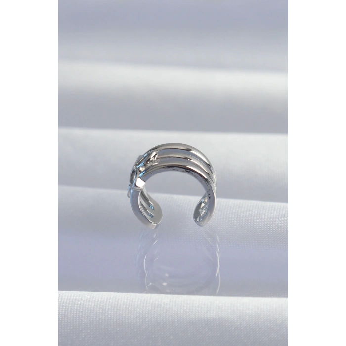 Mey İthalat® Pirinç Gümüş Renk Yonca Earcuff Küpe