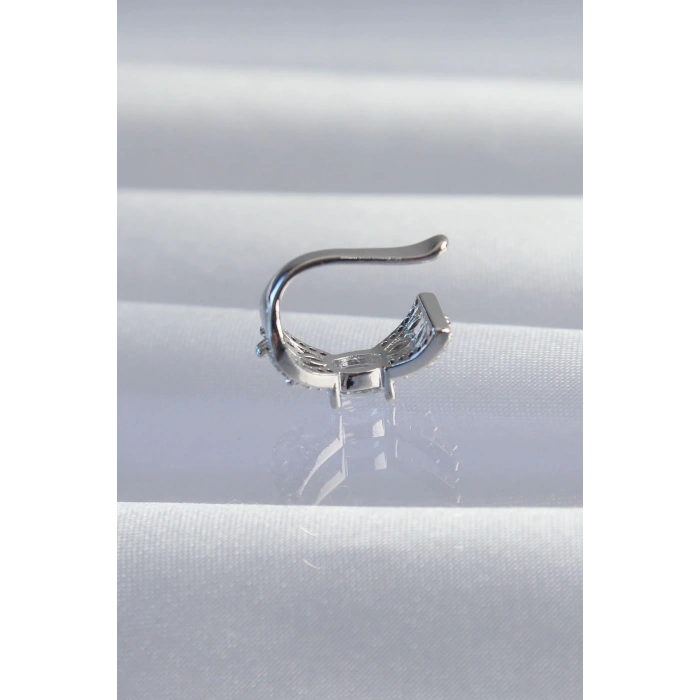 Mey İthalat® Pirinç Gümüş Renk Zirkon Taş Kaplama Earcuff Küpe