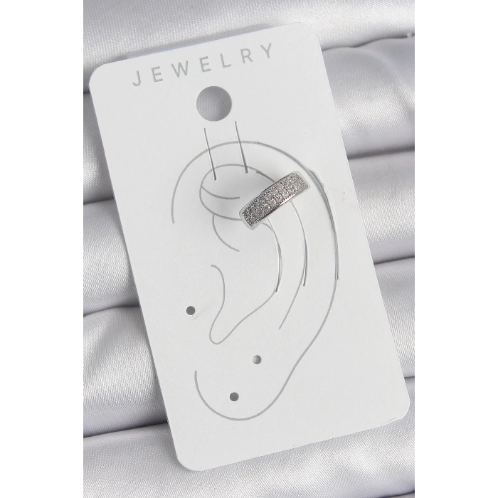 Mey İthalat® Pirinç Gümüş Renk Zirkon Taşlı Kıkırdak Model Kadın Küpe