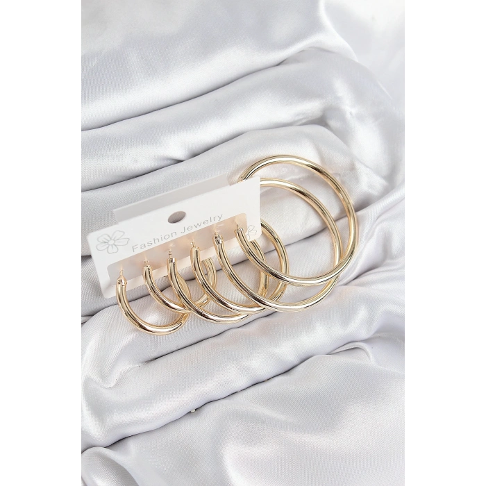 Mey İthalat® Pirinç Halka Model Gold Renk Kadın Set Küpe