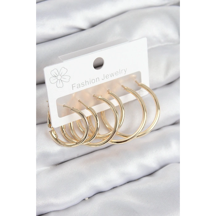 Mey İthalat® Pirinç Halka Model Gold Renk Kadın Set Küpe