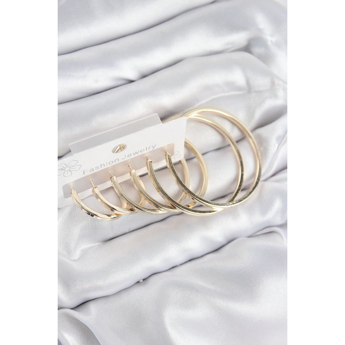 Mey İthalat® Pirinç Halka Model Gold Renk Kadın Set Küpe