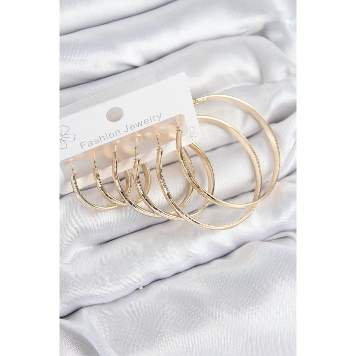 Mey İthalat® Pirinç Halka Model Gold Renk Kadın Set Küpe