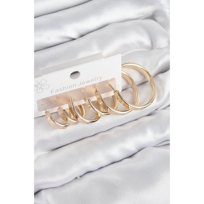 Mey İthalat® Pirinç Halka Model Gold Renk Kadın Set Küpe