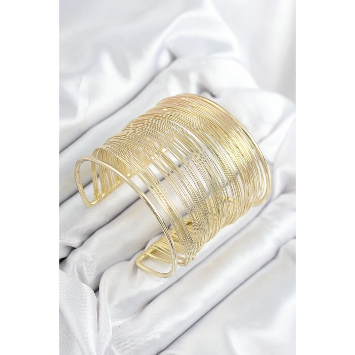 Mey İthalat® Pirinç Tel Sarma Model Gold Renk Kadın Bileklilk