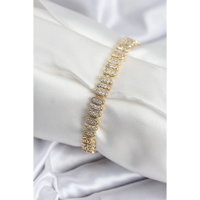 Mey İthalat® Pirinç VIP Seri Gold Renk Oval Sıralı Kadın Bileklik