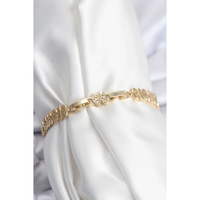 Mey İthalat® Pirinç VIP Seri Gold Renk Oval Sıralı Kadın Bileklik
