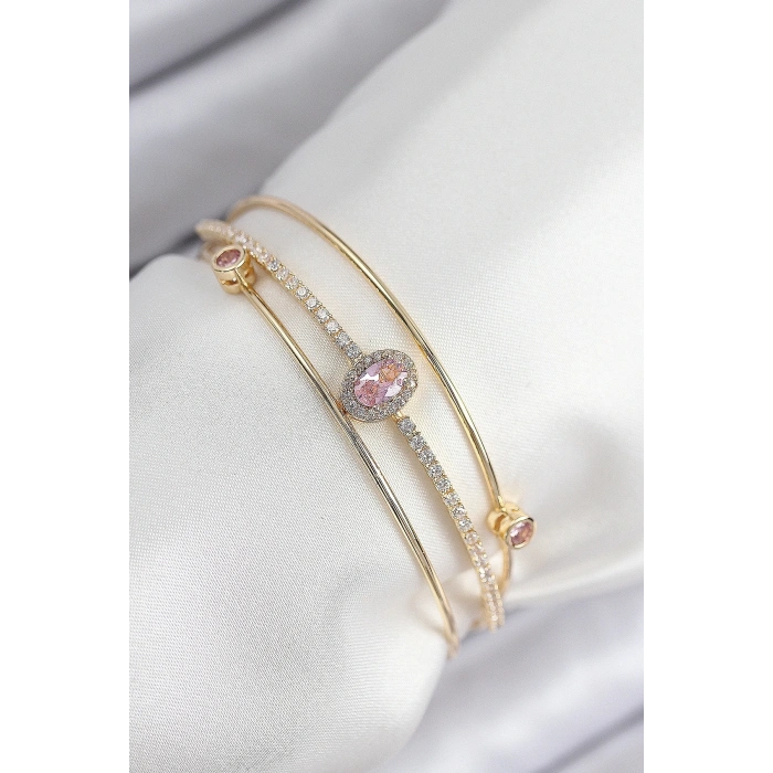 Mey İthalat® Pirinç Zirkon Taşlı Baget Model Gold Renk Kadın Bileklik