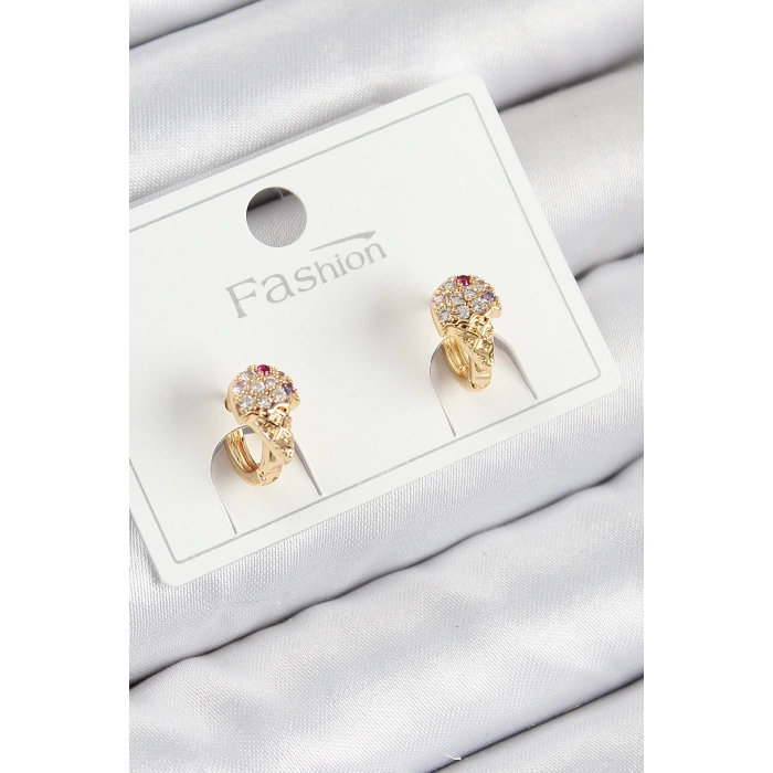 Mey İthalat® Pirinç Zirkon Taşlı Dondurma Model Gold Renk Çocuk Küpe