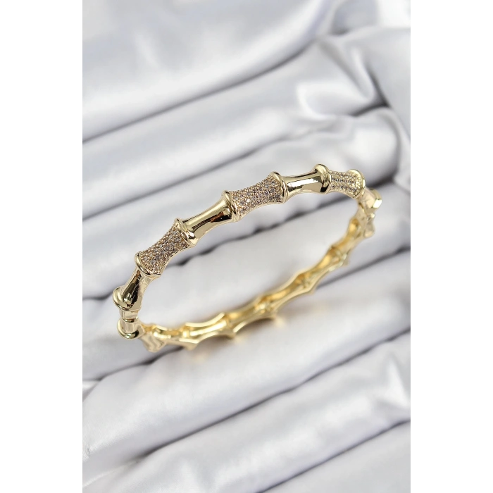 Mey İthalat® Pirinç Zirkon Taşlı Kemik Model Gold Renk Vip Kadın Bileklik