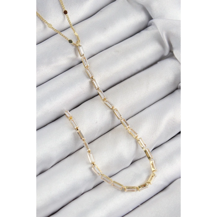 Mey İthalat® Pirinç Zirkon Taşlı Model Gold Renk Y Kolye
