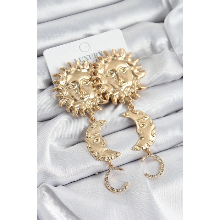 Mey İthalat® Pirinç Zirkon Taşlı Sallantılı Güneş Model Gold Renk Kadın Küpe