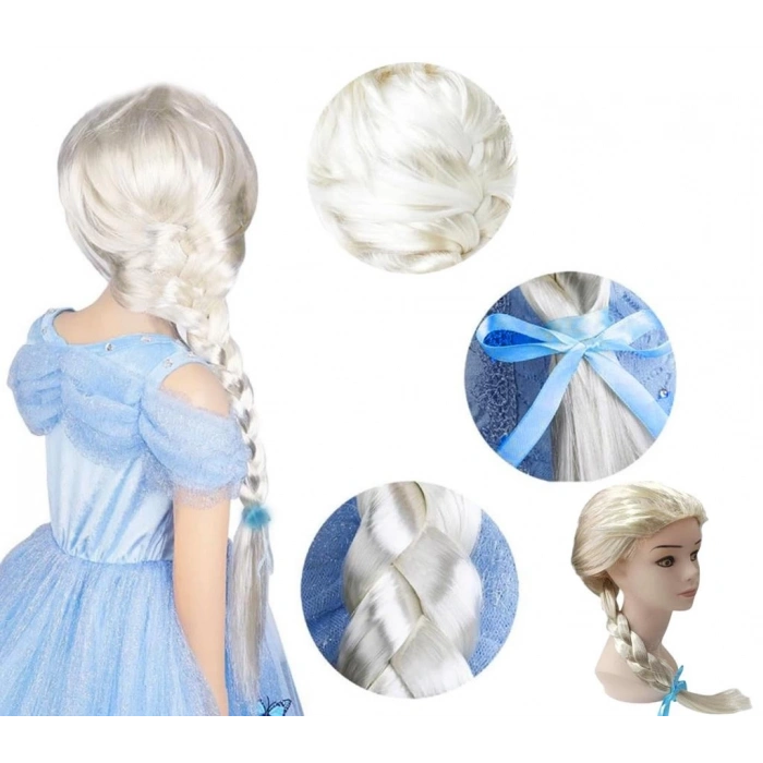 Mey İthalat® Platin Altın Dore Renk Karlar Ülkesi Elsa Frozen Peruğu Çocuk Boy