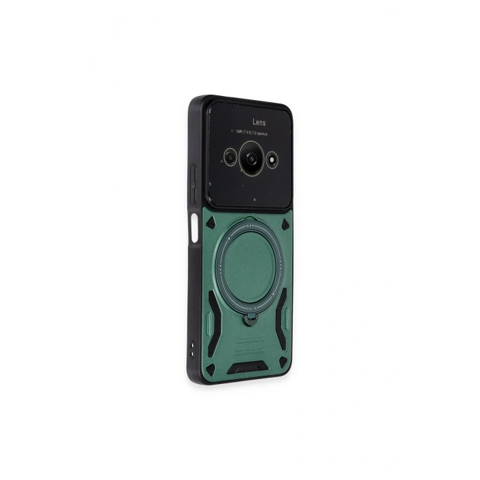 Mey İthalat®   Poco C61 Kılıf Joy Lens Standlı Kapak - Koyu Yeşil