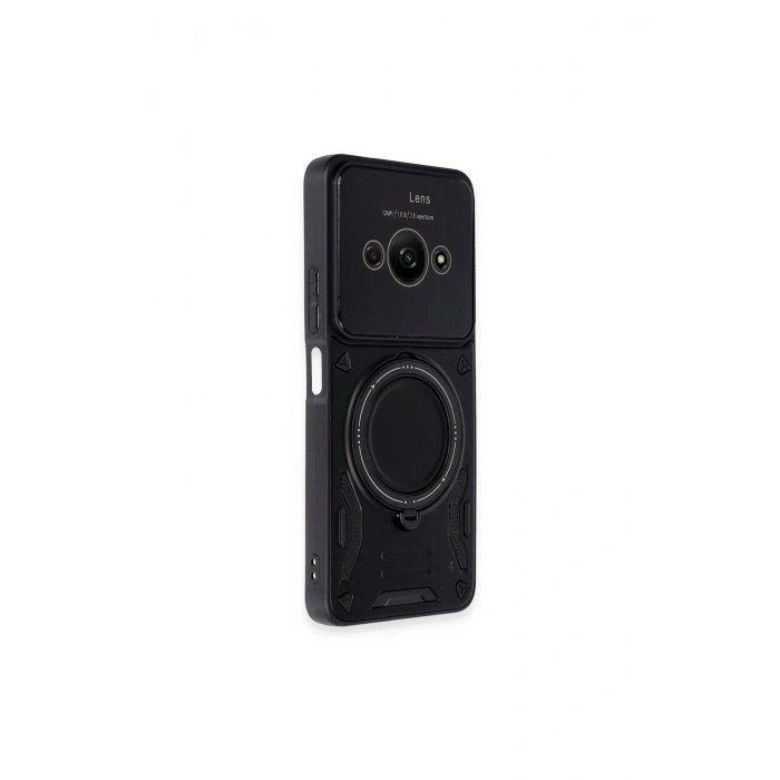 Mey İthalat®   Poco C61 Kılıf Joy Lens Standlı Kapak - Siyah