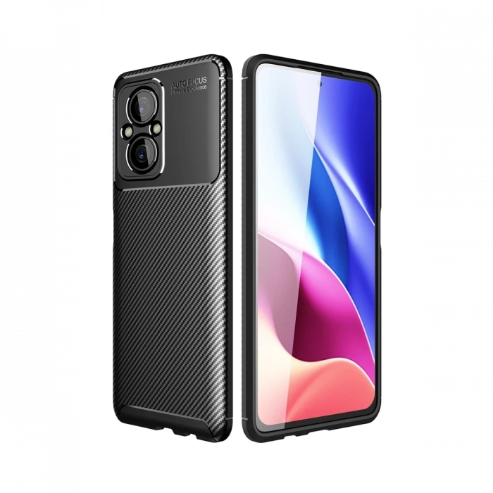 Mey İthalat®   Poco M5 Kılıf Auto Focus Karbon Kapak - Siyah