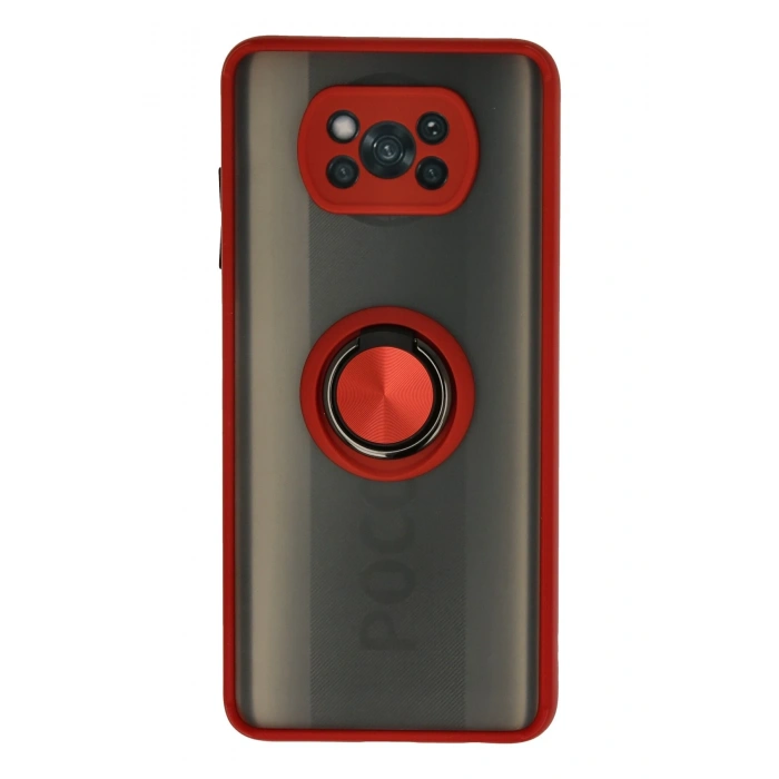 Mey İthalat®   Pocophone X3 Kılıf Montreal Yüzüklü Silikon Kapak - Kırmızı