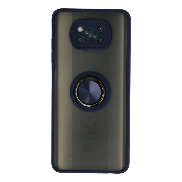 Mey İthalat®   Pocophone X3 Kılıf Montreal Yüzüklü Silikon Kapak - Lacivert