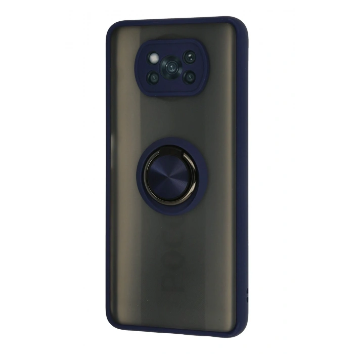 Mey İthalat®   Pocophone X3 Kılıf Montreal Yüzüklü Silikon Kapak - Lacivert