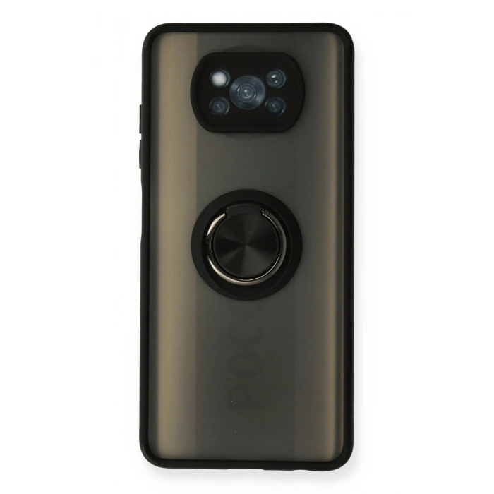 Mey İthalat®   Pocophone X3 Kılıf Montreal Yüzüklü Silikon Kapak - Siyah