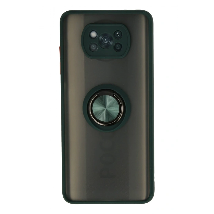 Mey İthalat®   Pocophone X3 Kılıf Montreal Yüzüklü Silikon Kapak - Yeşil