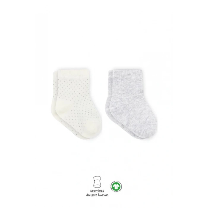 Mey İthalat®   Puan Derby Penye Soket Çorap 2Li BS10103 Gri Ekru