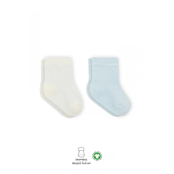Mey İthalat®   Puan Derby Penye Soket Çorap 2Li BS10103 Mavi Ekru
