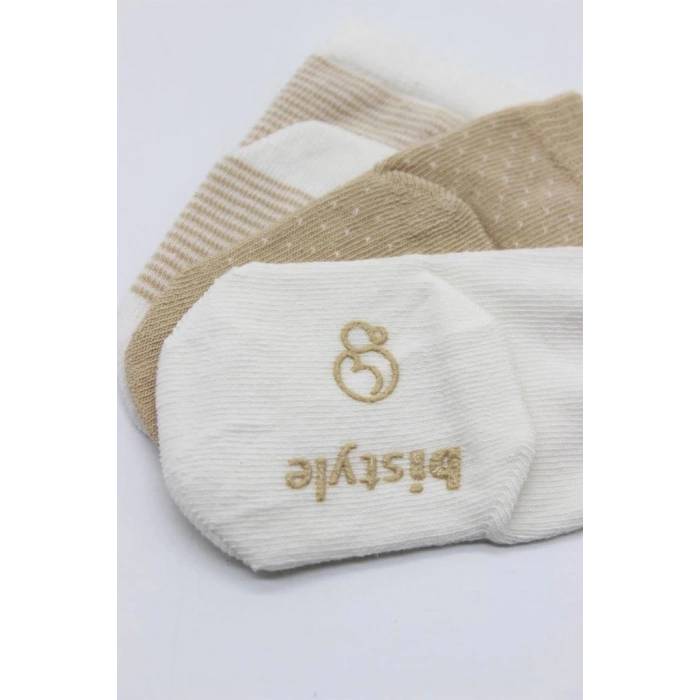Mey İthalat®  Puanlı Kaymaz Penye Soket Çorap 3Lü BS10108 Bej