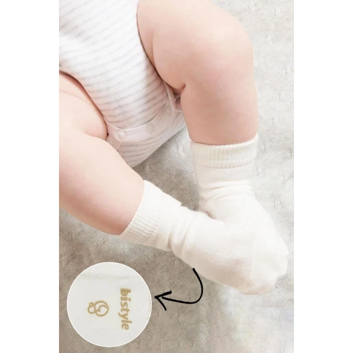 Mey İthalat®  Puanlı Kaymaz Penye Soket Çorap 3Lü BS10108 Bej