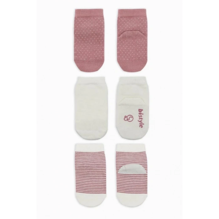 Mey İthalat®  Puanlı Kaymaz Penye Soket Çorap 3Lü BS10108 Pudra