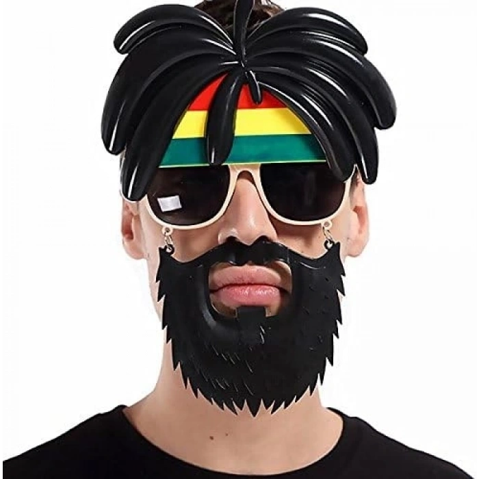 Mey İthalat® Rasta Peruklu Rasta Sakallı Bob Marley Bıyıklı Parti Gözlüğü 27x18 cm