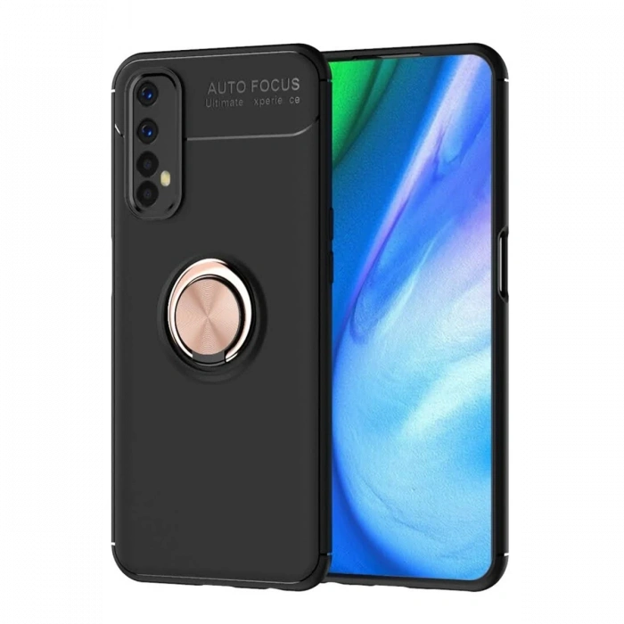 Mey İthalat®  Realme 7 Kılıf Range Yüzüklü Silikon - Siyah-Gold