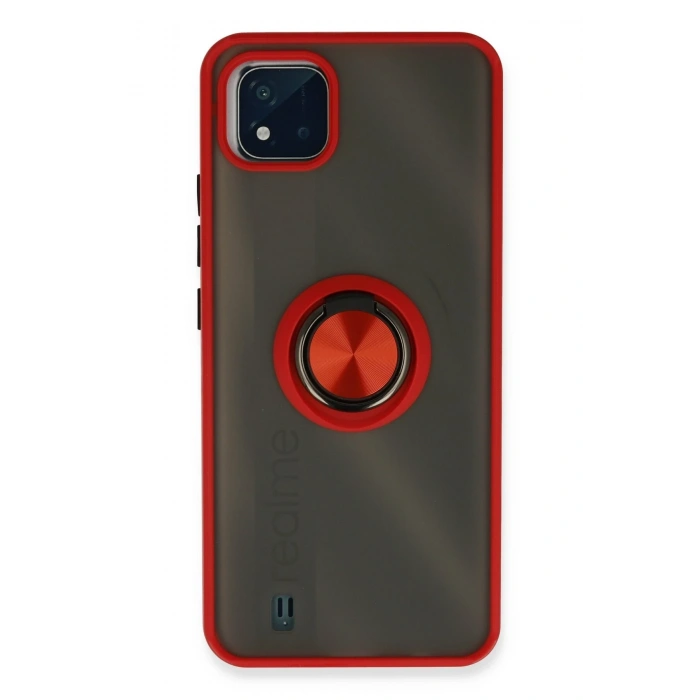 Mey İthalat®  Realme C11 2021 Kılıf Montreal Yüzüklü Silikon Kapak - Kırmızı