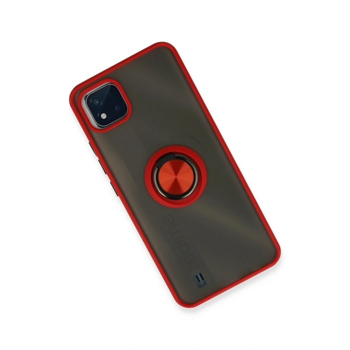 Mey İthalat®  Realme C11 2021 Kılıf Montreal Yüzüklü Silikon Kapak - Kırmızı