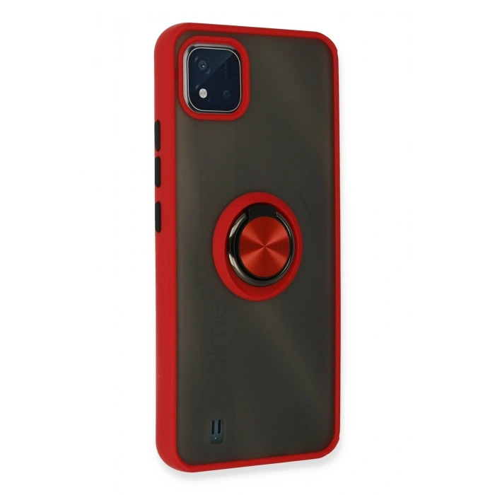 Mey İthalat®  Realme C11 2021 Kılıf Montreal Yüzüklü Silikon Kapak - Kırmızı
