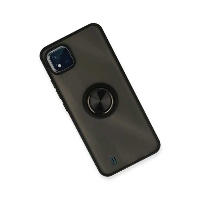 Mey İthalat®  Realme C11 2021 Kılıf Montreal Yüzüklü Silikon Kapak - Siyah