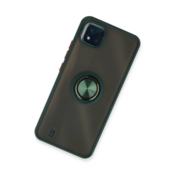 Mey İthalat®  Realme C11 2021 Kılıf Montreal Yüzüklü Silikon Kapak - Yeşil