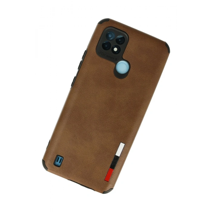 Mey İthalat®  Realme C21 Kılıf Loop Deri Silikon - Kahverengi