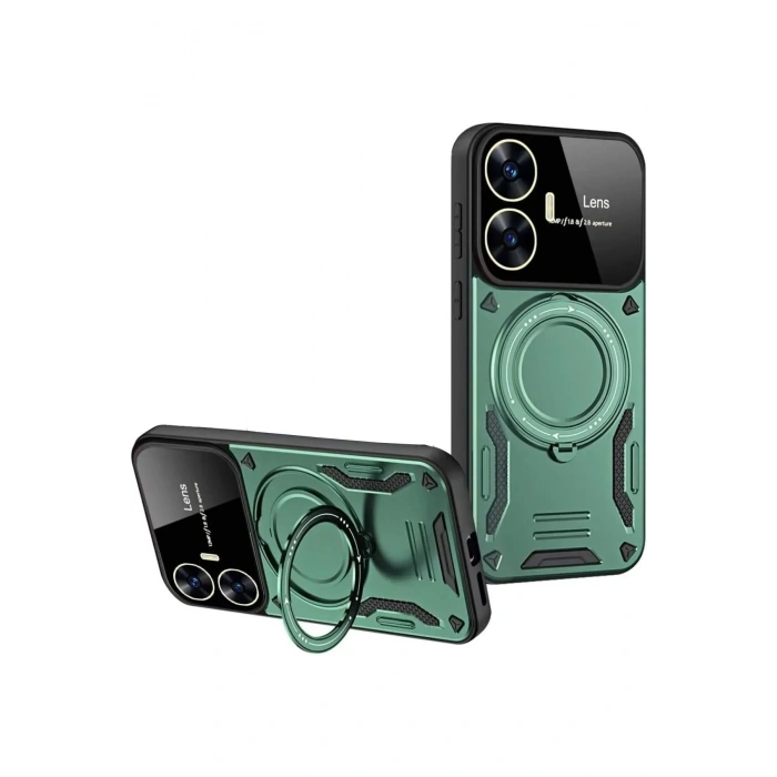 Mey İthalat®  Realme C55 Kılıf Joy Lens Standlı Kapak - Koyu Yeşil