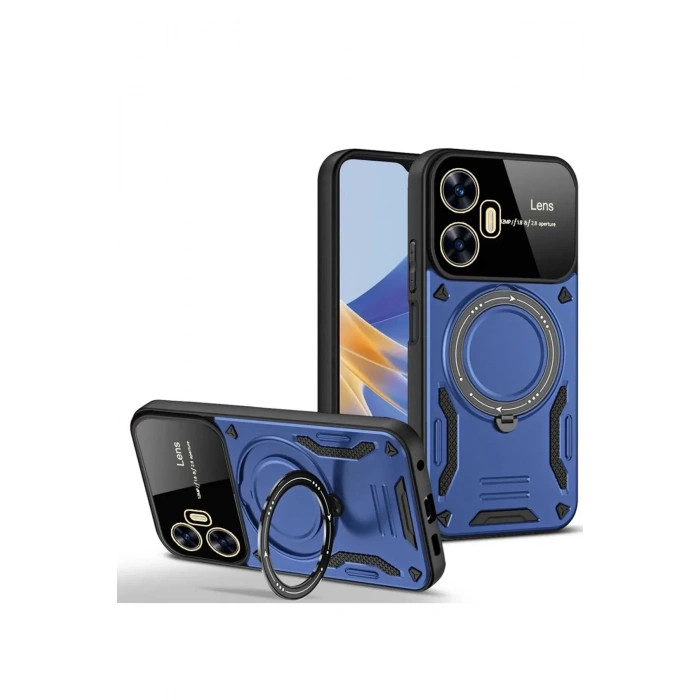 Mey İthalat®  Realme C55 Kılıf Joy Lens Standlı Kapak - Lacivert