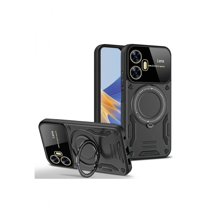 Mey İthalat®  Realme C55 Kılıf Joy Lens Standlı Kapak - Siyah
