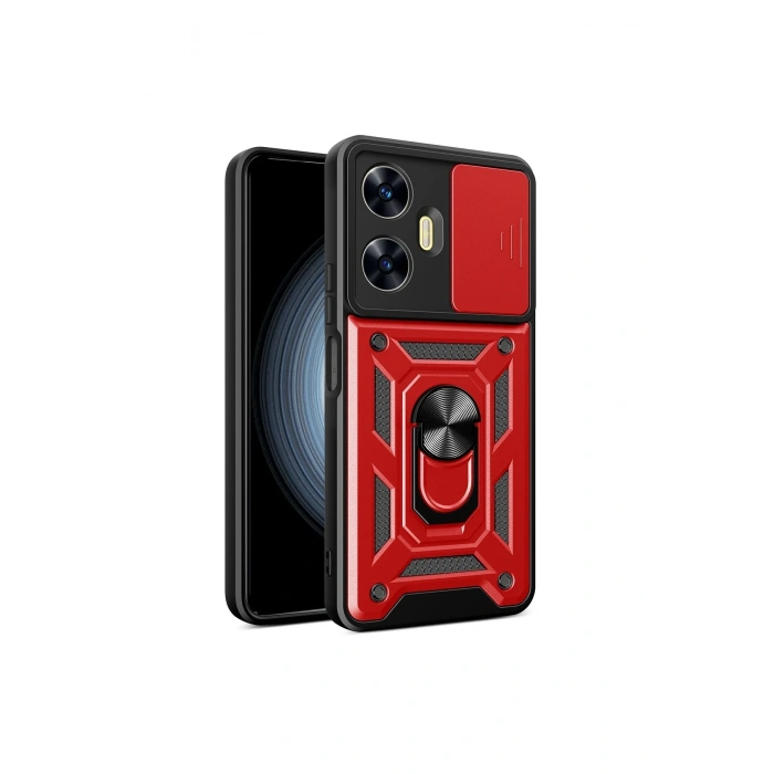 Mey İthalat®  Realme C55 Kılıf Pars Lens Yüzüklü Silikon - Kırmızı