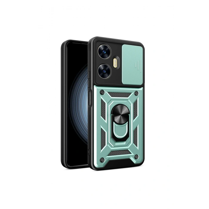Mey İthalat®  Realme C55 Kılıf Pars Lens Yüzüklü Silikon - Yeşil
