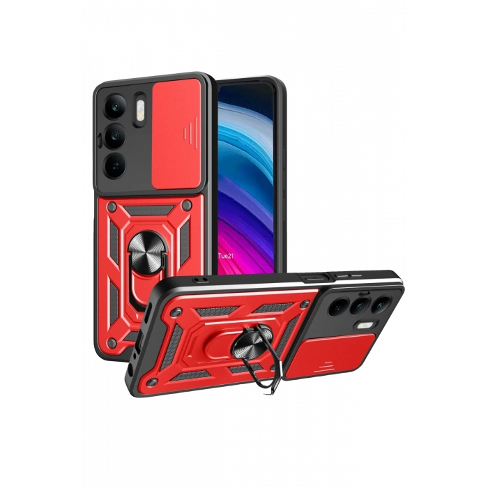 Mey İthalat®  Realme C75 4G Kılıf Pars Lens Yüzüklü Silikon - Kırmızı