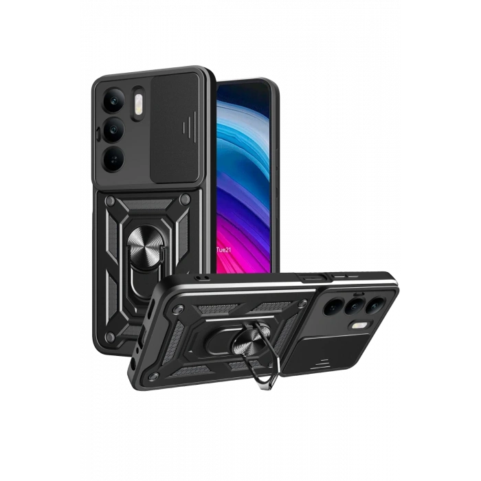 Mey İthalat®  Realme C75 4G Kılıf Pars Lens Yüzüklü Silikon - Siyah